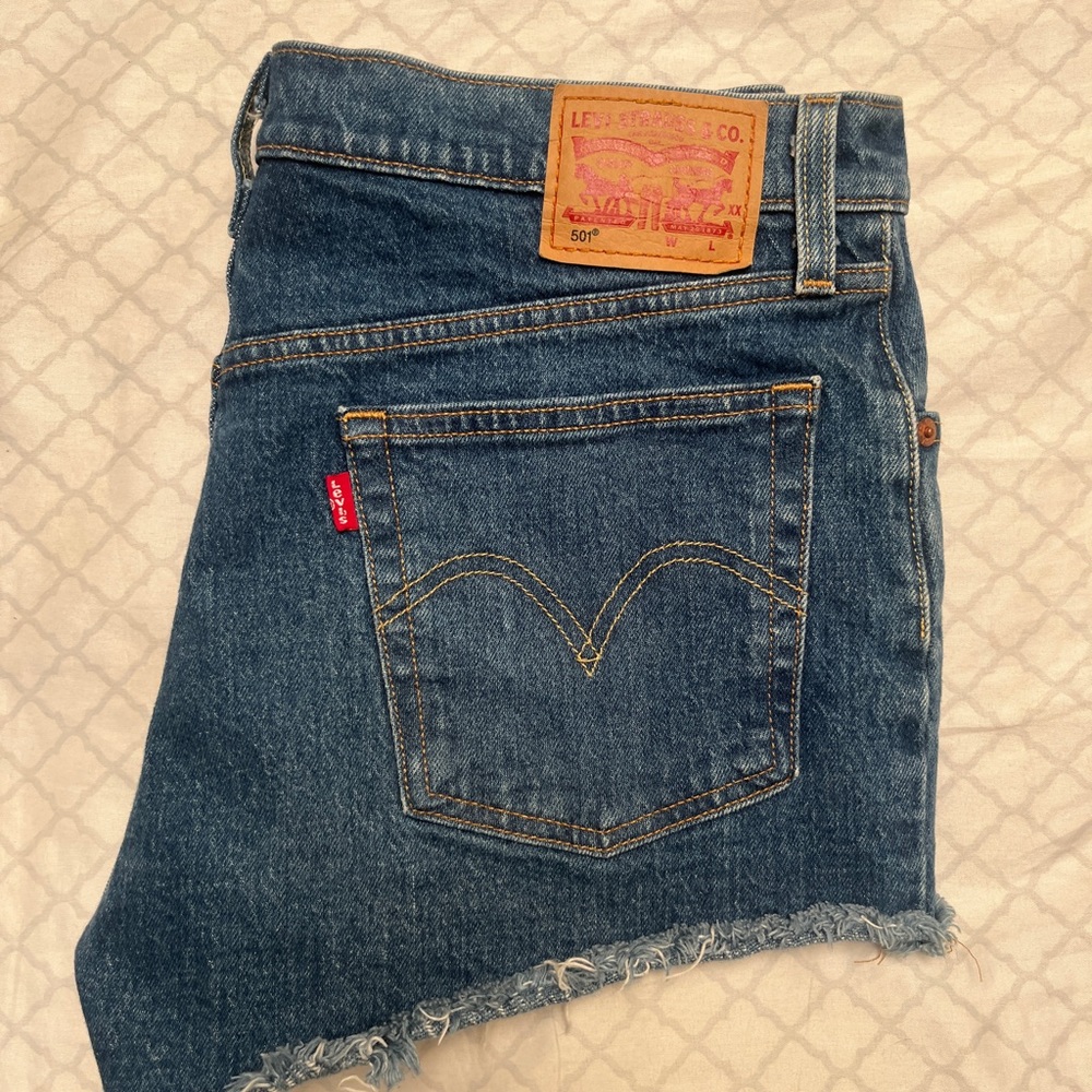 Levi’s 501 jean shorts, dark wash, size 28, lightly worn